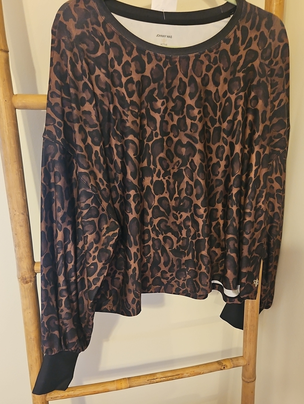 Johnny Was Brown and Black Leopard-Print Women's Active Top